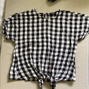 Madewell Black and White Boxy Tie Front Blouse